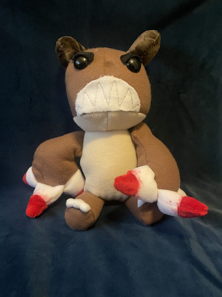 A handmade Grendel plush made by a student